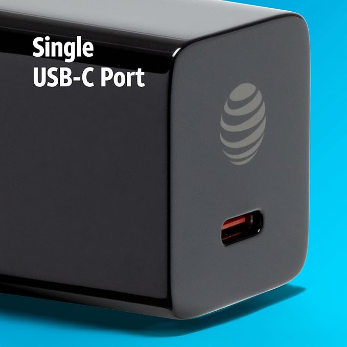 AT&T USB-C Fast Charging Wall Charger Cube Foldable Power Adapter Plug Brick Compatible w/iPhone 15/16/Plus/Pro/Pro Max, Galaxy S25/S24/Plus/Ultra 30W Black
