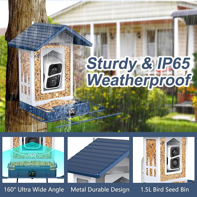 birdsnap® APS - Metal Bird Feeder with Camera Solar Panel 32GB Card, AI Identify 10000+ Birds Camera Feeder, 3 DIY Add-ons, 2K HD Live View Auto Record Bird Video, Ideal Gift for Birds Lover