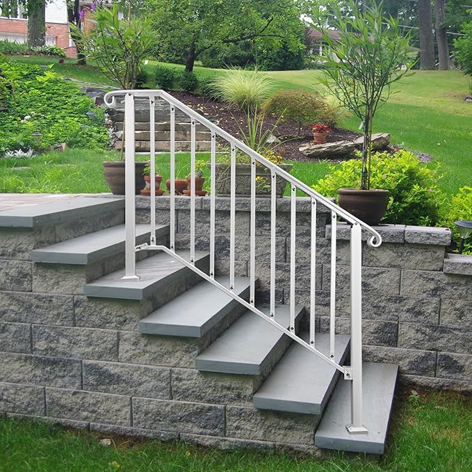 Adjustable Handrails for Outdoor Steps, Handrail Picket #4 Fits 4 or 5 Steps, Mattle Wrought Iron Handrail, Stair Rail with Installation Kit for Outdoor Steps