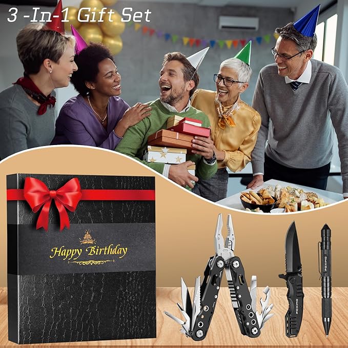 Birthday Gifts, Multitools Gift Set "Happy Birthday" for Birthday, Stocking stuffers Multit-tools Set with Multi-Pliers, Pocket Knife, Tactical Pen, Birthday Gift for Men Women(HAPPY BIRTHDAY)