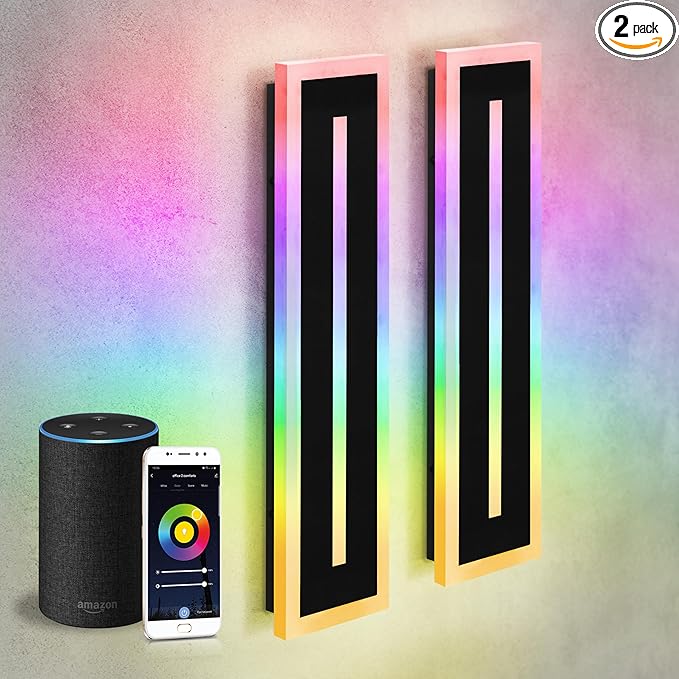 ASD LED 24" Long Wall Mount Light Fixture, Outdoor & Indoor Linear Sconce | RGBW, Smart, Waterproof, Anti-Rust, ETL Listed | 24W 1100LM 2700-6500K 100-277V | Exterior Porch Lighting | Black, 2 Pack