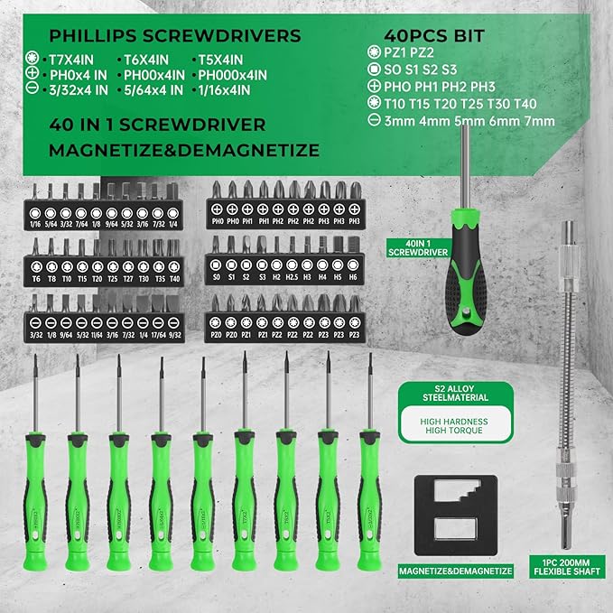 107-Piece Magnetic Screwdrivers Set with Case, Screw Driver Set, Includs Slotted, Phillips, Hex, Pozidriv,Torx and Precision Screwdriver Set, Tools for Men (107-Piece)