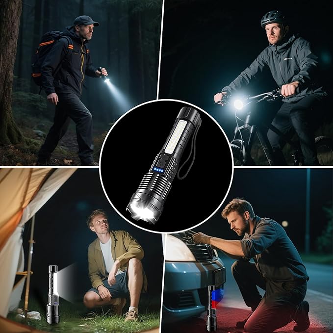 Rechargeable LED Flashlight High Lumens, High Lumens Super Bright Handheld Flashlight with 7 Modes, Zoomable, Waterproof, USB-C Charging, Tactical Flashlight for Home, Emergency, Camping, 2 Pack