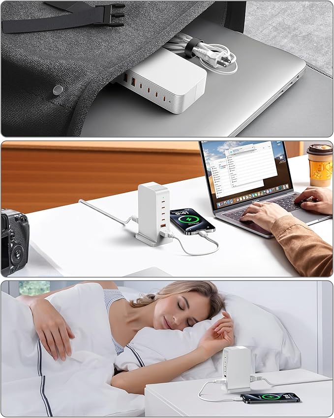 USB C Charger -USB Charging Station, Multiport USB Charging Station, 6 Port USB Hub Charger Tower for iPhone 15/14/13/12, iPad, Samsung Galaxy, Google Pixel,HTC, and Multiple Devices (White)