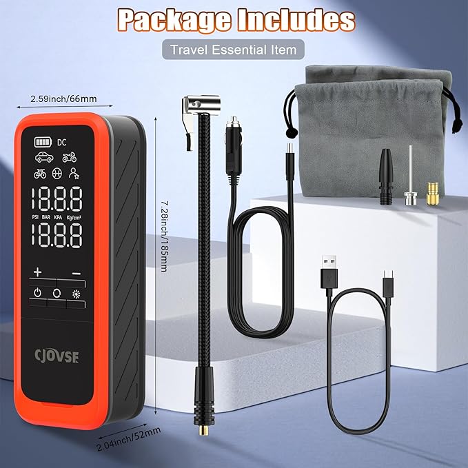 Portable Cordless Tire Inflator, 160PSI Air Pump with Battery & Car Plug, Fast Inflate with LED Light for Car Bike Motorcycle Ball – Compact & Emergency Ready