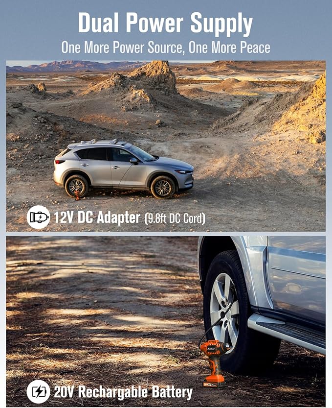 Avid Power Tire Inflator Portable Air Compressor, 20V Cordless Rechargeable Battery Tire Pump w/ 12V Car Power Adapter, Digital Pressure Gauge, Auto Air Pump for Many Inflatables (Orange)