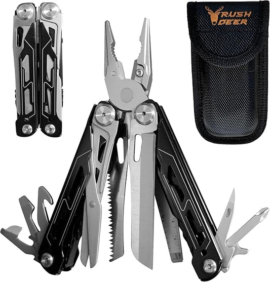 RUSH DEER Multi-Tool 18-in-1 Essential Survival Tools and Multitools Plier- Gift for Men-Versatile Camping Tool Kit-ultimate versatile toolkit For DIY, Outdoor-Black