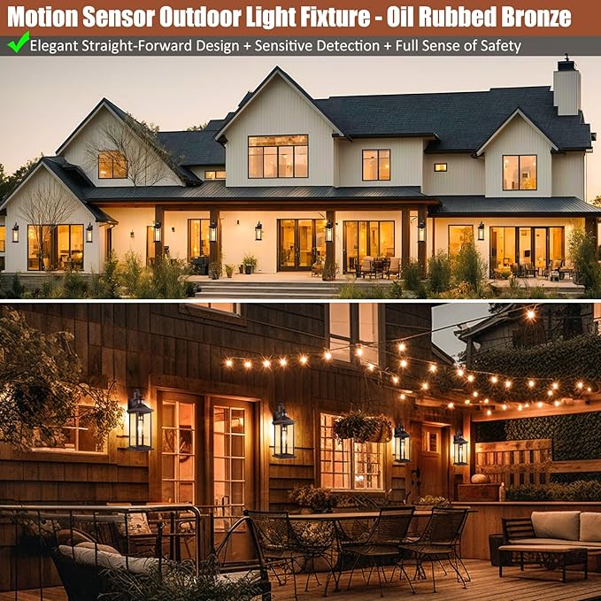 Dusk to Dawn Motion Sensor Outdoor Lights Oil Rubbed Bronze 2-Pack, 18 Inch Large Outdoor Light Fixtures Brown Exterior Lights Photocell IP65 Waterproof Outside Lanterns for House Vintage