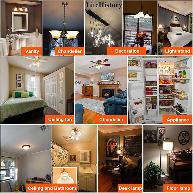 LiteHistory Dimmable E26 led Bulb 6W Equal 60 watt Vintage LED Edison Bulb AC120V 2700K A15 LED Bulb for Ceiling Fan Light Bulbs,Appliance Bulb and Refrigerator Light Bulb 600LM Clear Medium 6Pack