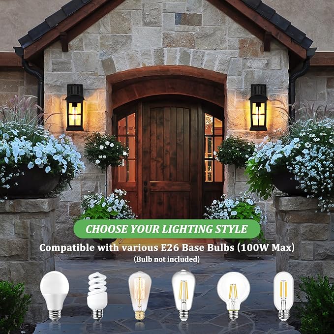 13in Outdoor Wall Lights, Anti-Rust 100% Aluminum Exterior Light Fixtures, Outdoor Wall Lanterns Sconce Lighting Matte Black, Outside Lights for House Wall Mount Porch Lights for Entryway Garage