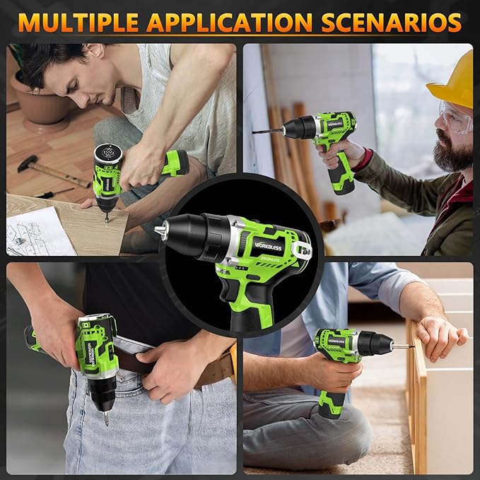 12V Brushless Power Drill, Cordless Drill with LCD Smart Display, 29+1 Torque Setting, 3/8 Inch Keyless Metal Chuck, 2.0Ah Battery, Fast Charger and 18Pcs Bits Included(Green)