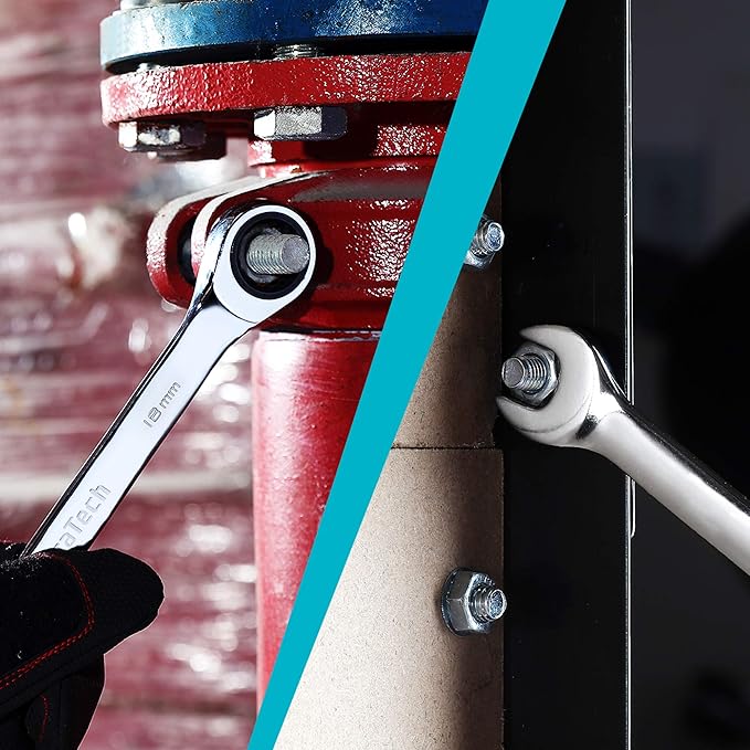 DURATECH Ratcheting Wrench Set, Combination Wrench Set, Metric, 10-piece, 6-18mm, CR-V Steel, with Pouch