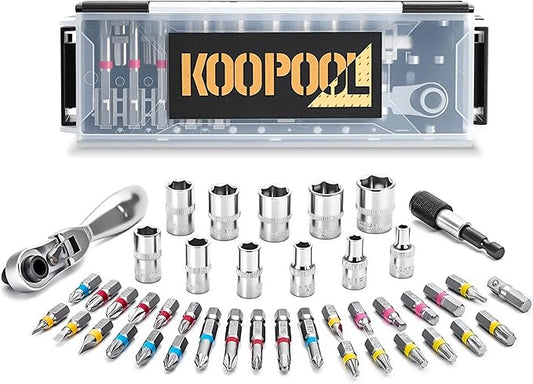 1/4" Socket Set, 43pcs Mini Ratchet Set, Metric Socket Wrench Set with S2 Bits, Small Ratchet, Compact Mechanic Tool Set for Car, Home & DIY Repairs(43pcs)