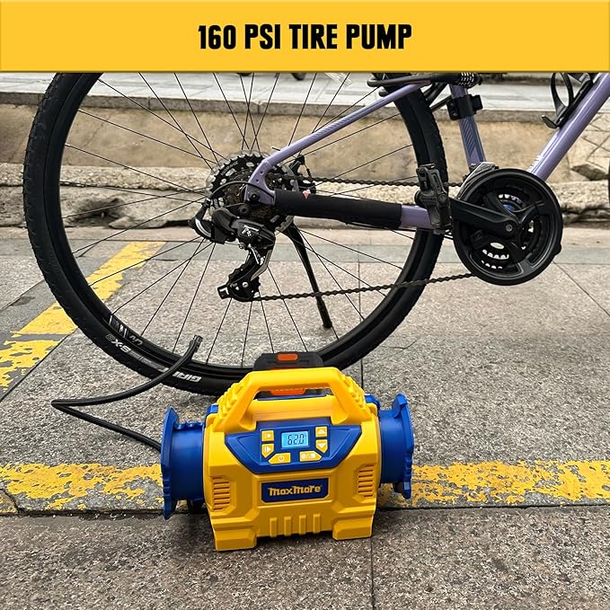 Cordless Tire Inflator Compatible with DeWalt 20V MAX Battery 160 PSI Portable High Pressure Air Compressor, 2.0Ah Battery & Fast-Charging Charger, Digital Gauge, Auto Shut Off, LED Light For Tires