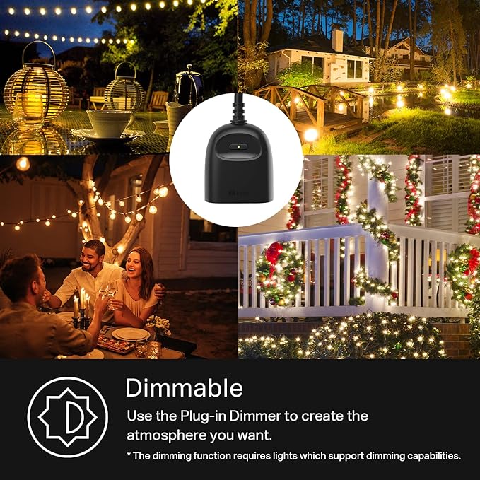 Kasa Outdoor Smart Dimmer Plug, IP64 Plug- in Dimmer for Outdoor String Lights, Compatible with Alexa, Google Assistant & SmartThings, Long Wi-Fi Range 2.4Ghz, No Hub Required, ETL Certified(KP405)