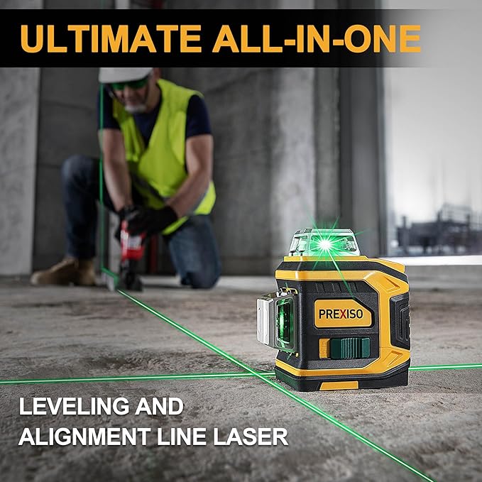 PREXISO Rechargeable 360° Self Leveling Green Laser Level with Tripod, Magnetic Base, Glasses - For Construction, Tile, Home Renovation