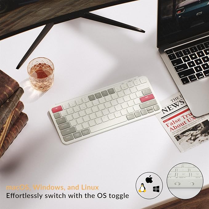 Keychron B1 Pro Ultra-Slim ZMK/Launcher Wireless Bluetooth 2.4 GHz/Wired Connection Keyboard for Mac Windows Linux - Retro Red