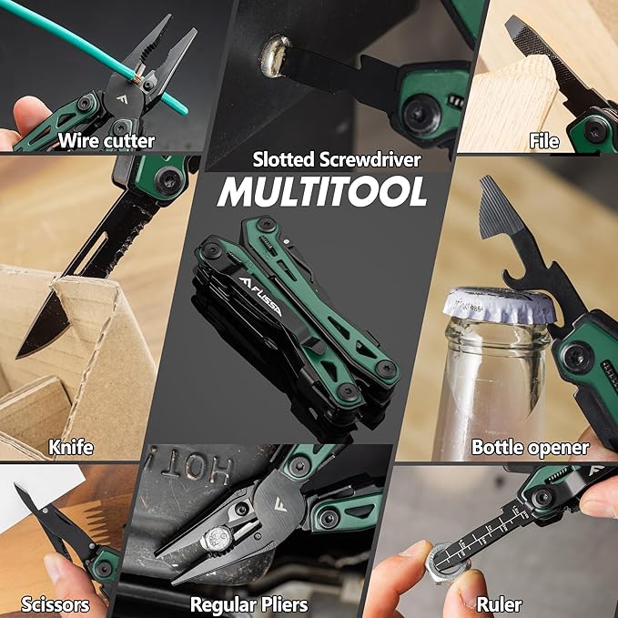 FLISSA 16-in-1 Multi Tool Pliers, Gifts for Men, Stainless Steel EDC Multitool with Pocket Knife, Belt Clip and Oxford Pouch, Self-locking Multipurpose Utility Multi-Tool for Camping Survival Outdoor