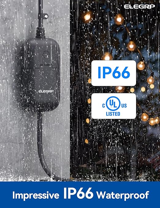 ELEGRP PQR11 Outdoor Smart Dimmer Plug Waterproof IP66, Smart WiFi Plug Compatible with Alexa & Google Assistant, Outdoor Dimmer for String Lights, No Hub Required, UL Certified, 1 Pack, Black