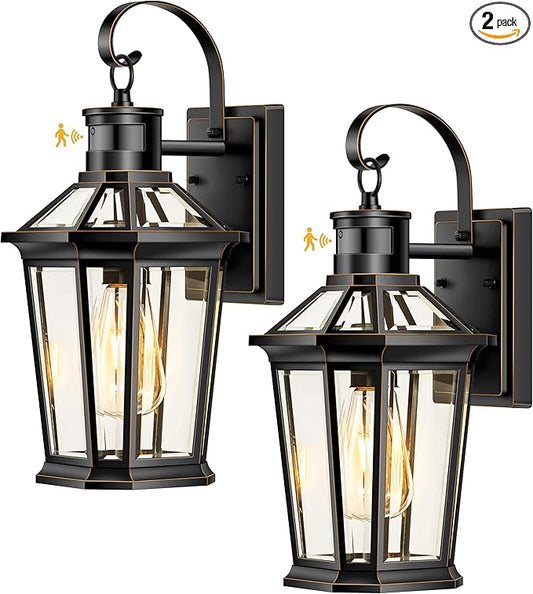 VIANIS Motion Sensor Outdoor Wall Lights, Dusk to Dawn Exterior Light Fixture Wall Mount for House Front Porch Light, Black Anti-Rust Aluminium Modern Outdoor Wall Sconce Lantern for Garage 2 Pack