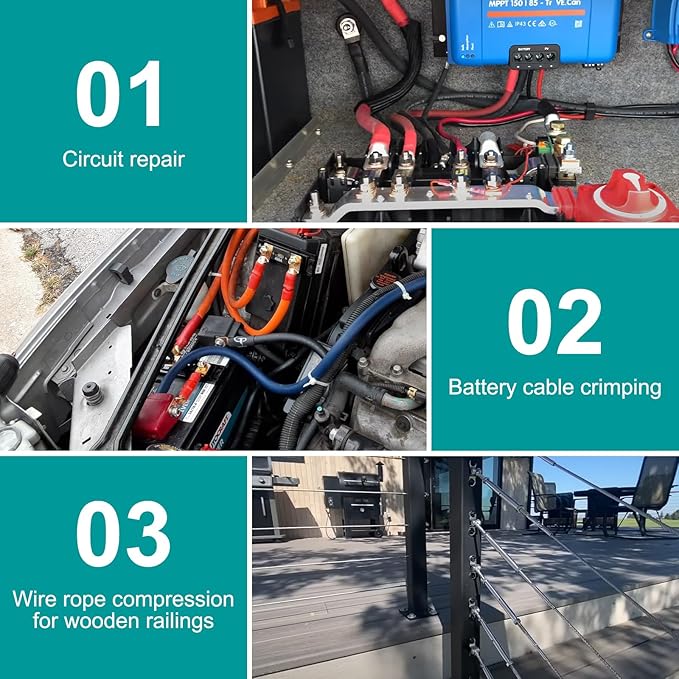 10 Tons Hydraulic Crimping Tool, Hydraulic Crimper for 12 AWG to 2/0 AWG Battery Cable,1/16" 1/8" 3/16" Stainless Steel Cable, Battery Cable Crimper Tool with Cable Cutter & 9 Dies