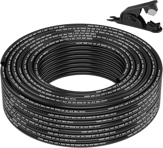 100FT 5/16 DOT Air Line SAE J844 PA12 Nylon Air Hose with Cutter 5/16” OD Pneumatic Tubing DOT Approved 5/16 Air Brake Line for Air Suspension Kit Truck Brake System & Fluid Transfer 30.5m