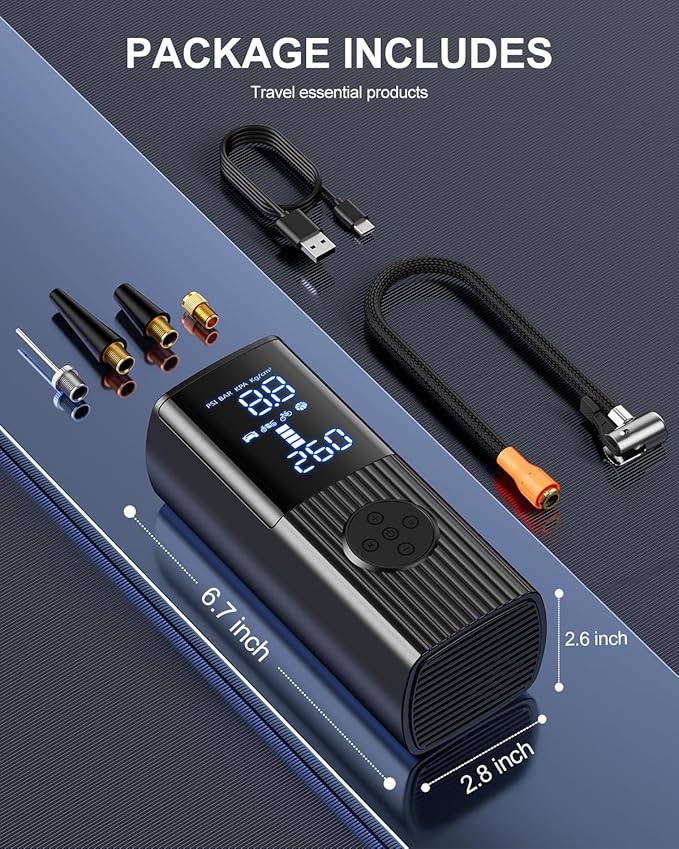 Tire Inflator Portable Air Compressor, 180PSI & 3X Faster Portable Air Compressor with Digital Pressure Gauge, 25000mAh Cordless Air Pump for Car, Motorcycle, Bike, Ball