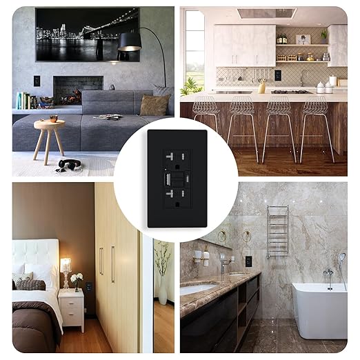 20AMP GFCI Outlet with Type A & Type C USB Charging Ports, Self-Test, LED Indicator, Tamper Resistant, GFCI Receptacle Outlet, Screwless Wall Plate Include, ETL Listed, Black