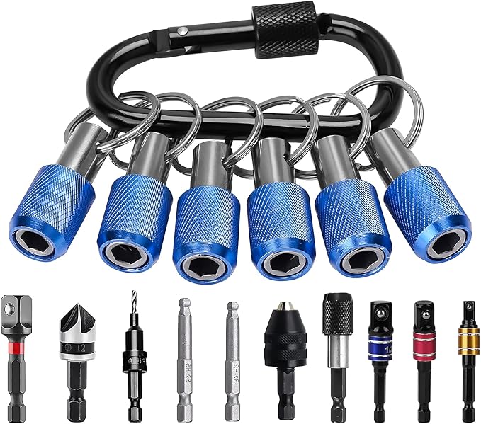 LUEXBOX 1/4 Inch Bit Holder Keychain, Hex Screwdriver Bits Holder Extension Bar, Quick Change Screw Bit Holder for Most Electric, Hand-held Screwdrivers and Drill Bits (B: Blue 6pack)