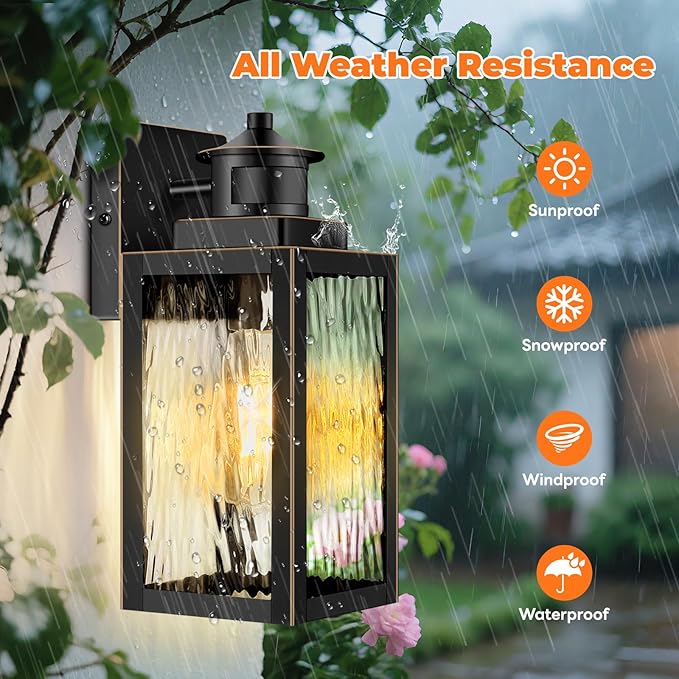 11.6" Motion Sensor Outdoor Wall Lights, Waterproof Exterior Lighting Fixtures with Water-Rippled Glass, Bronze Modern Outside Wall Sconce Lanterns for House, Porch, Garage, Patio, Bulbs Not Included