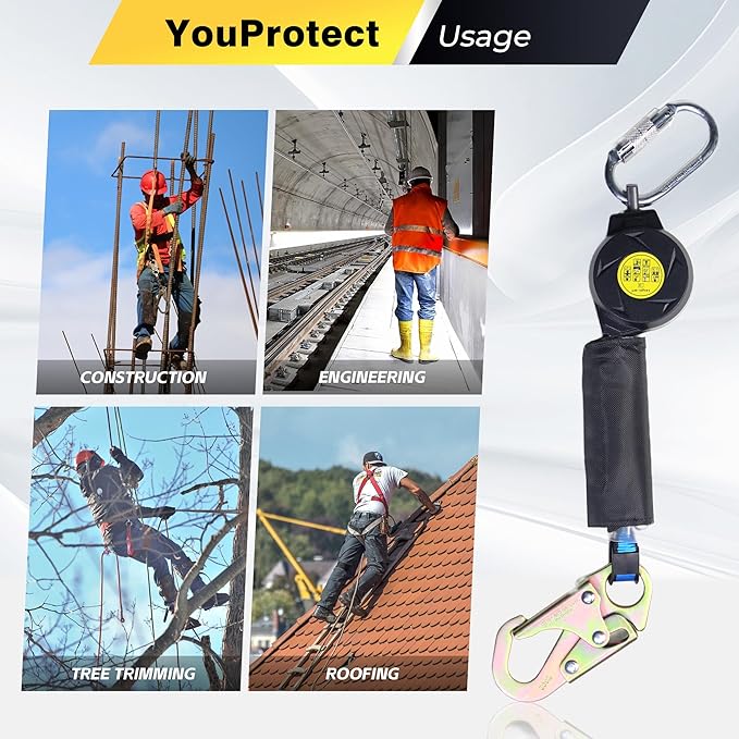 6FT Self Retracting Lifeline Fall Protection Retractable Lanyard, Fall Arrest Safety Yoyo for Construction Industrial - OSHA/ANSI Compliant (Small Hook)