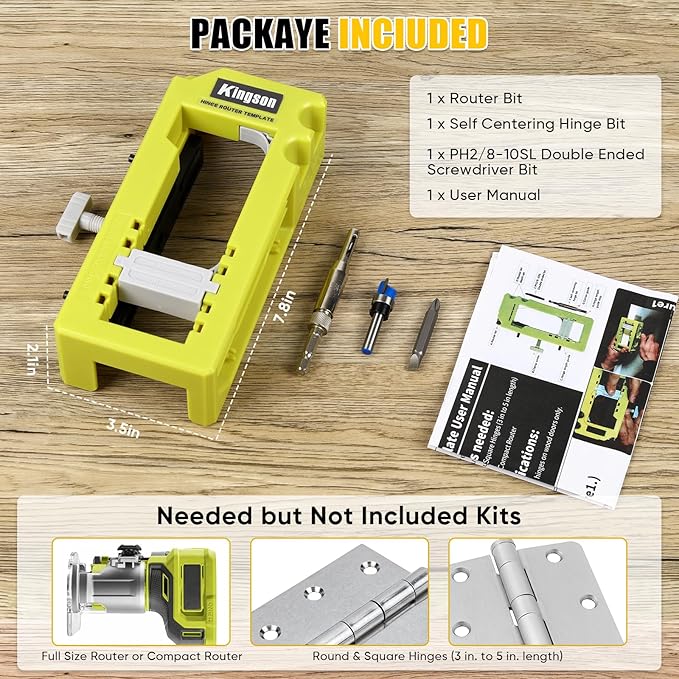 Door Hinge Jig, Door Hinge Mortiser, Router Template Fits for Door Hinges Kit Fits 3” to 5” Length and 1/4” or 5/8” Thickness, Door Hinge Mortiser, Router Template