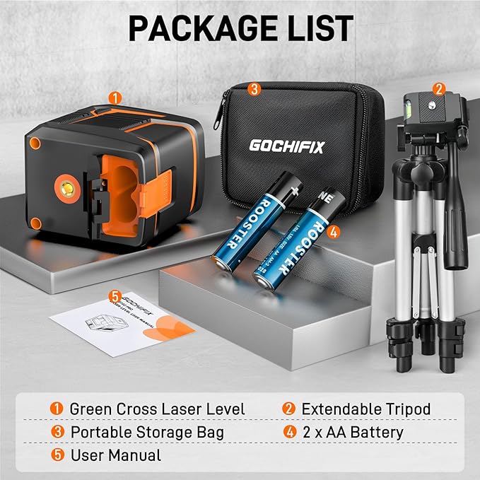 Laser Level with Tripod Self Leveling Cross Line Laser Level 100ft Green Line Leveler Tool with Manual Mode IP54 Waterproof for Picture Hanging, Tile, Construction Indoor Project