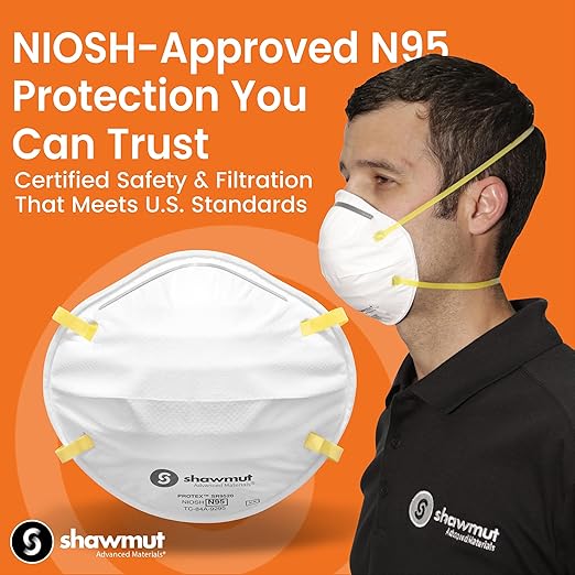 Shawmut Protex™ N95 Mask SMALL Size for Small Face, Made in the USA NIOSH Approved, Particulate Respirators, Protective Face Mask, 12 Pack of 20 (Model SR9520S)
