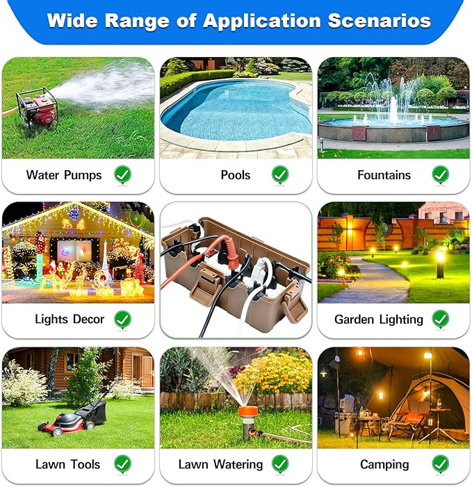 Hrensaw Medium Outdoor Electrical Box(10.6x5.5x4.5inch),Weatherproof Connection Box w/6 Cable Entry,IP54 Waterproof Extension Cord Cover Protect Power Strip,Timer,Plug,Holiday Lights,Brown