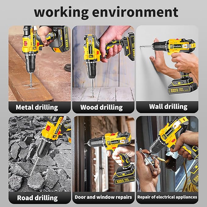 21V Lithium-ion Cordless Drill Set, 3/8-Inch Power Drill with Two Lithium-Ion Batteries, A Charger and A Set of Bits Storage Box Included