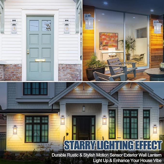 Motion Sensor Outdoor Wall Sconce, White Dusk to Dawn Motion Sensor Lighting, Smart & Waterproof Wall Lights & Exterior Light Fixture, Porch Lights with Rippled Glass for Garage House