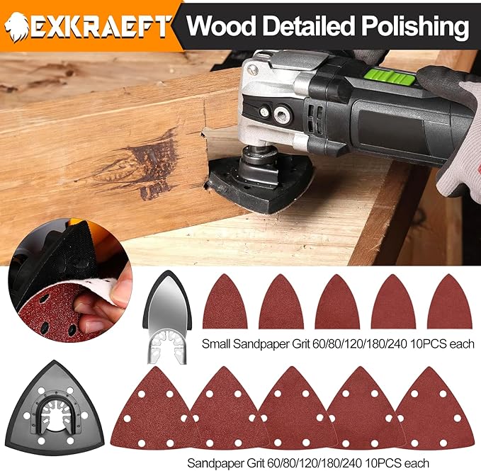 136 PCS Oscillating Tool Blade, Multi Tool Blades Kits with Sandpaper, Arc Edge & Titanium, Oscillating Saw Blades for Wood Metal, Universal Multitool Blades Fit Milwaukee, Ryobi