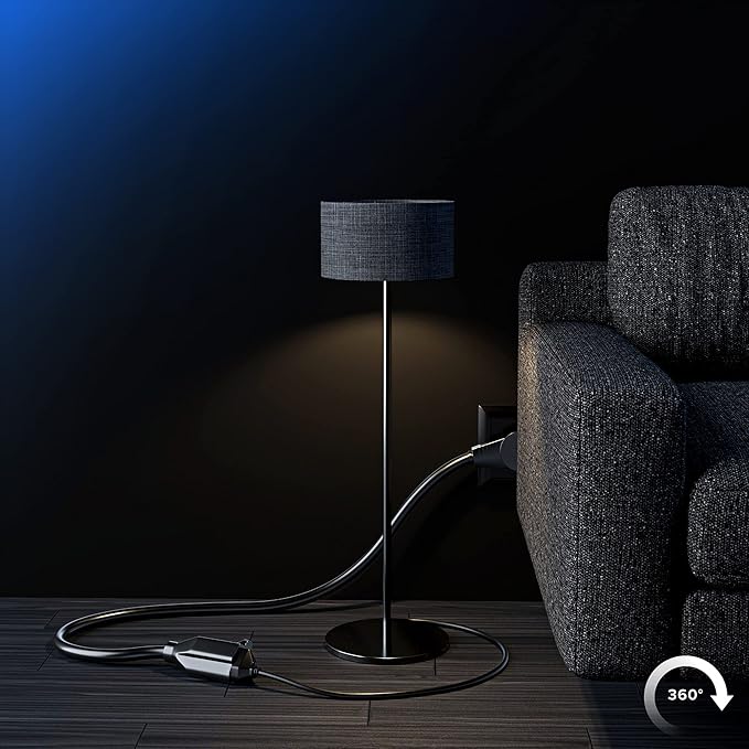 Maximm Cable 1 Foot 360° Rotating Flat Plug Extension Cord/Wire, 3 Prong Grounded Wire 16 Awg Power Cord - Black - UL Certified