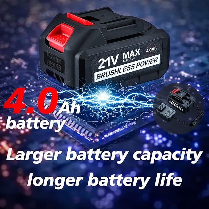 AOBEN 21V Cordless Impact Wrench, 400N.m Max Torque, 3000rpm Speed, 4.0Ah Li-ion Battery, 6Pcs Driver Sockets, Fast Charger, Tool Bag