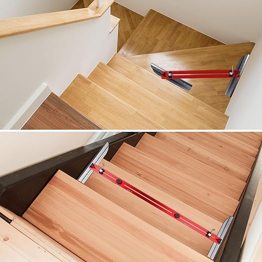 Aircraft-Grade Aluminum Stair Tread Template Tool – Adjustable Stair Tread Gauge & Jig | 16”,12”,8” Extension Kit (6-Piece Set) | Precision Stair Measuring Tool for Contractors & DIY
