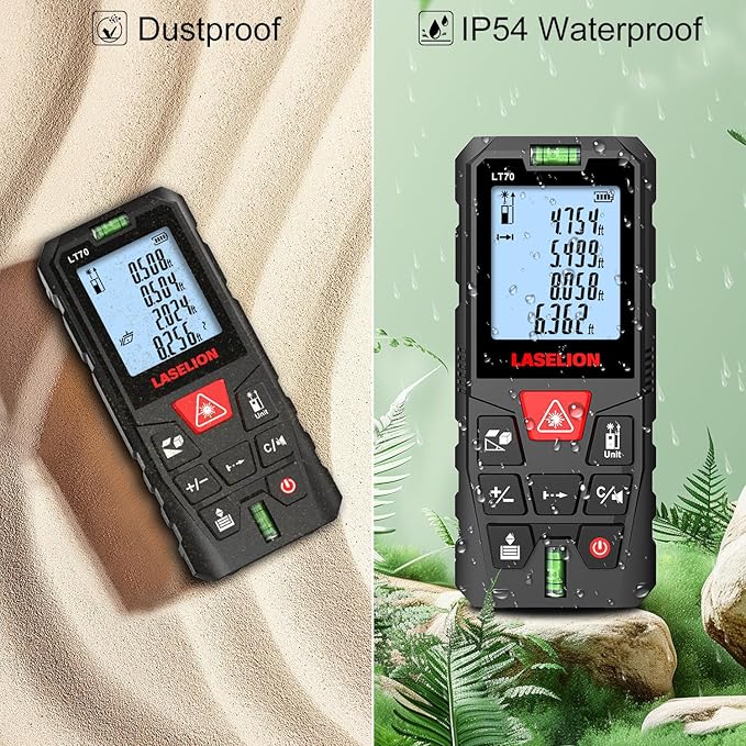 LT70 Laser Distance Meter – 70m (229ft) Range, High Accuracy, Multiple Measurement Modes, Built-in Level Bubble, Handle Laser Distance Measurement Tool,Mute Function (229ft)