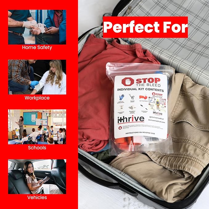 iThrive Medical - Stop The Bleed Trauma Kit - Bleeding Control Kit with CAT Tourniquet & Trauma Shears - Emergency First Aid Kit - Complete Individual First Aid Set (7 Pieces)