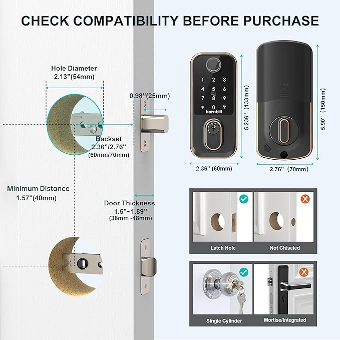 Keypad Wi-Fi Door Locks Smart: Biometric Deadbolt for Front Door, Hornbill Keyless Entry Door Lock Works with Alexa, Keyless Entry Unlock, Auto-Lock/Voice Control for New House, Oil Rubbed Bronze
