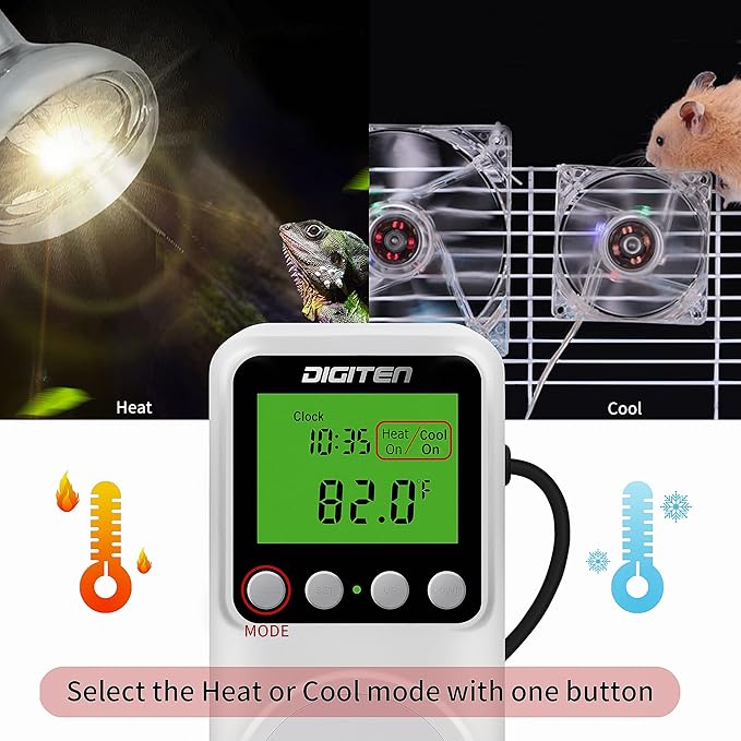 Digital Day-Night Smart Thermostat, 15A Day-Night Temperature Controller, Support Heating/Cooling Mode, Clock Function, ℃/℉ Plug-in Outlet Timer Thermostat with LCD Screen Backlight Function 110V