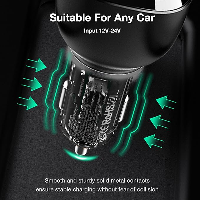WOTOBEUS 165W Super Fast Car Charger Dual USB C Adapter: PD3.1/140W PD3.0/100W PPS45W QC5 & PD35W PPS25W - for iPhone 16 15 14 Samsung Galaxy S25 S24 Ultra iPad MacBook Pro Air Pixel Type-C Laptops