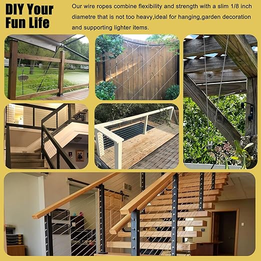 Intrux 1/8" Steel Cable Kit, 165FT, 7x7 Strand Core Metal Wire for Garden & Deck Railing (38, 165FT)