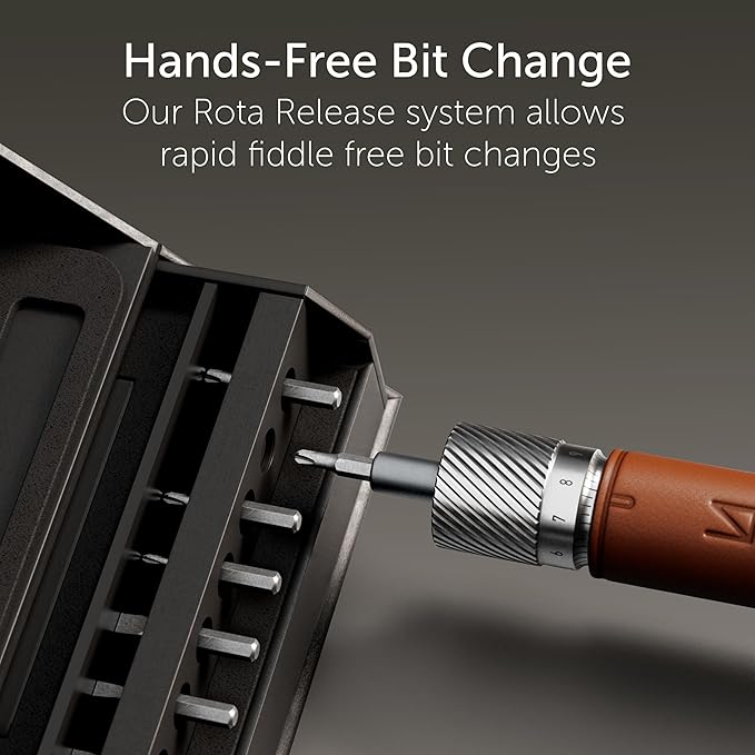 Lunar Artefacts Precision Electric Cordless Rechargeable Brown Leather and CNC Aluminum Screwdriver with 24 Magnetics Bits and Easy Storage Toolbox