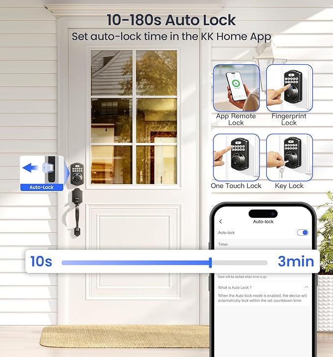Veise VE012W Built-in WiFi Fingerprint Smart Lock, App Remote Control, No Hub Needed, Keyless Entry, Front Door Smart Deadbolt, Digital Keypad, Auto Lock, IP55 Waterproof, BHMA Grade 3, Matte Black