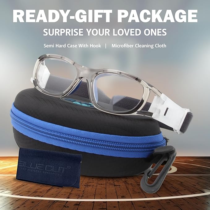 BLUE CUT Safety Basketball Goggles For Kids for Outdoor Sports Activities Anti Fog Replaceable to Prescription Lenses